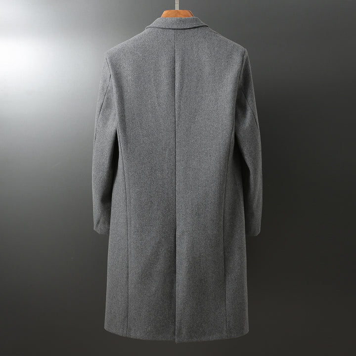 Herren Eleganter langer Wollmix-Mantel mit Schalkragen und geradem Schnitt Echoarchiv