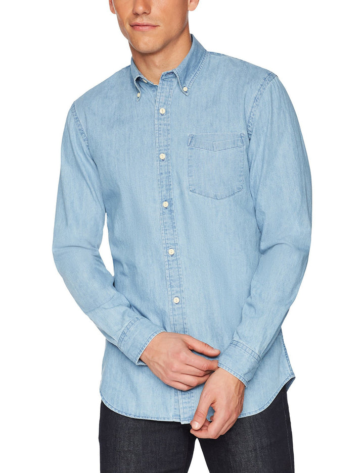 Herren Elegantes Denimhemd mit modischem Schnitt und praktischer Brusttasche Echoarchiv