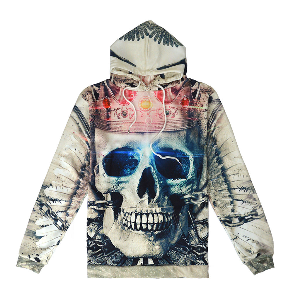 Herren Kapuzenpullover mit fotorealistischem 3D-Skull-Print, Kronen- & Kettenmotiv – Cavarno
