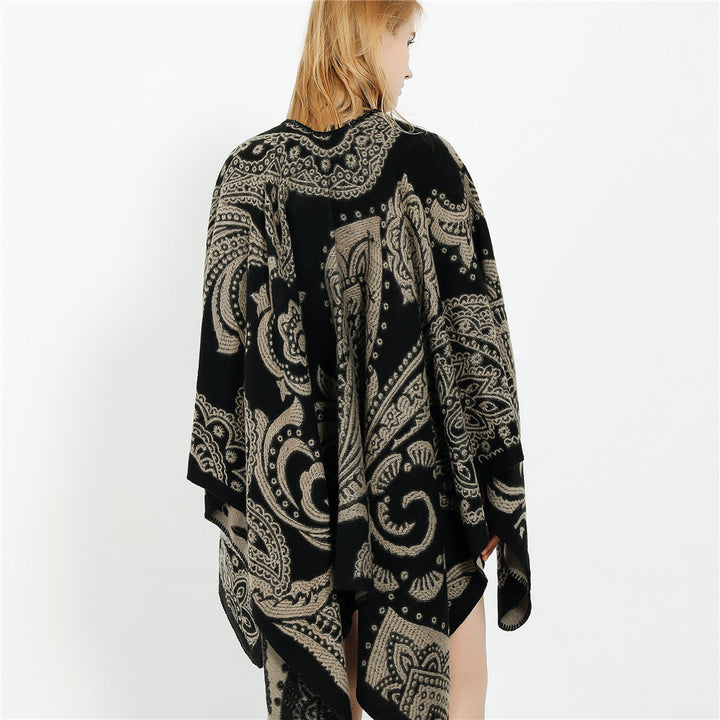 Damen Oversize-Ruana im Paisley-Jacquard mit offener Kimono-Silhouette Echo Archiv