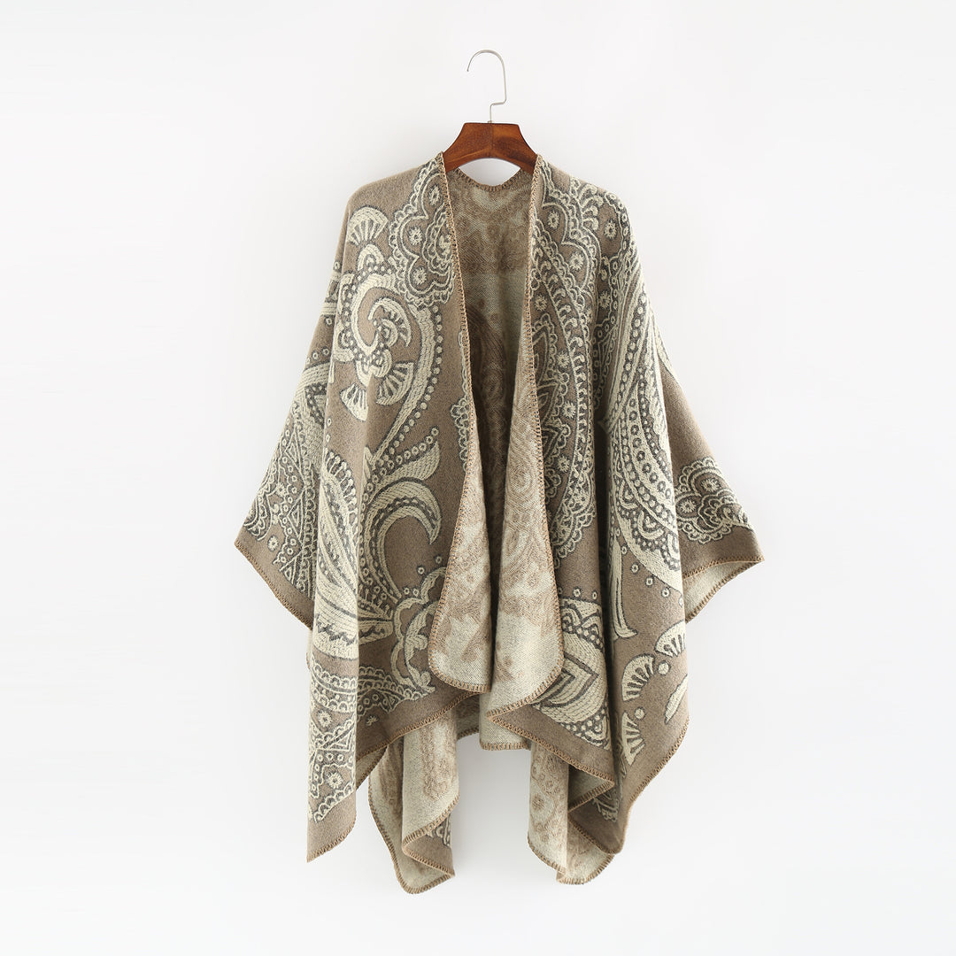 Damen Oversize-Ruana im Paisley-Jacquard mit offener Kimono-Silhouette Echo Archiv
