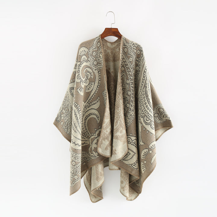 Damen Oversize-Ruana im Paisley-Jacquard mit offener Kimono-Silhouette Echo Archiv