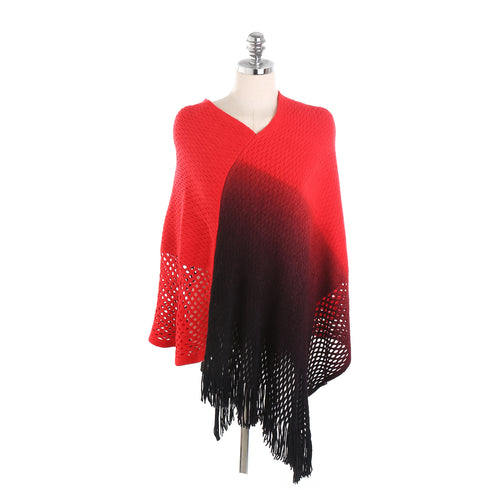 Damen Oversize-Strickruana mit Farbverlauf, Lochspitzen und Fransen Echo Archiv