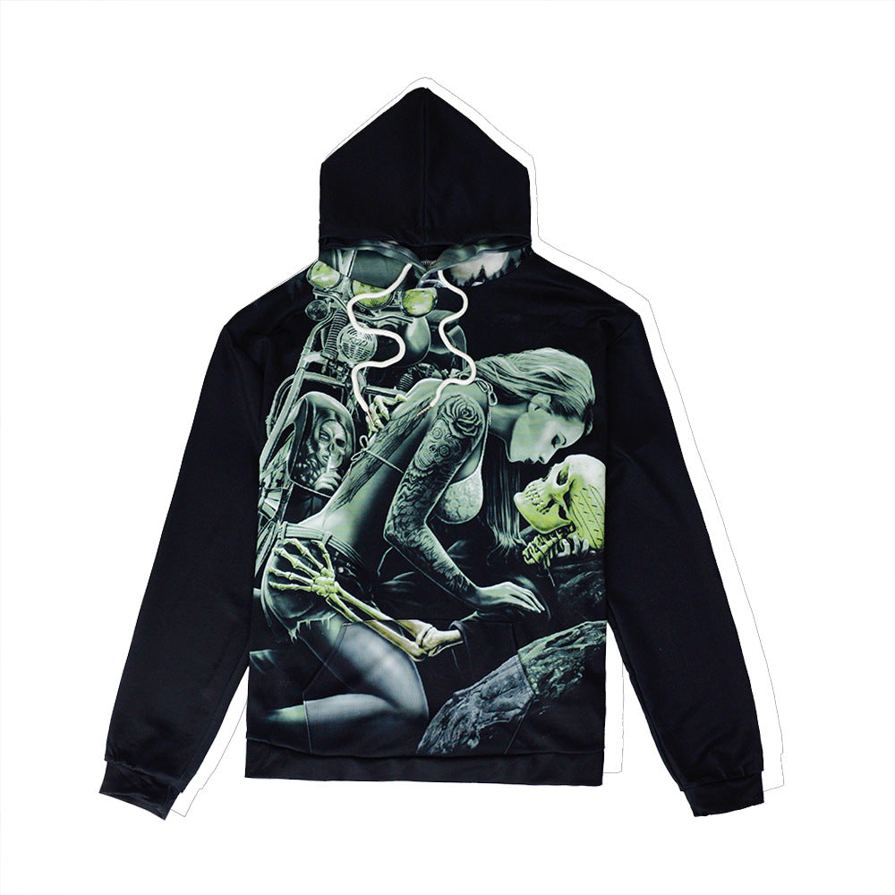 Herren Kapuzenpullover mit fotorealistischem 3D-Skull-Print, Kronen- & Kettenmotiv – Cavarno