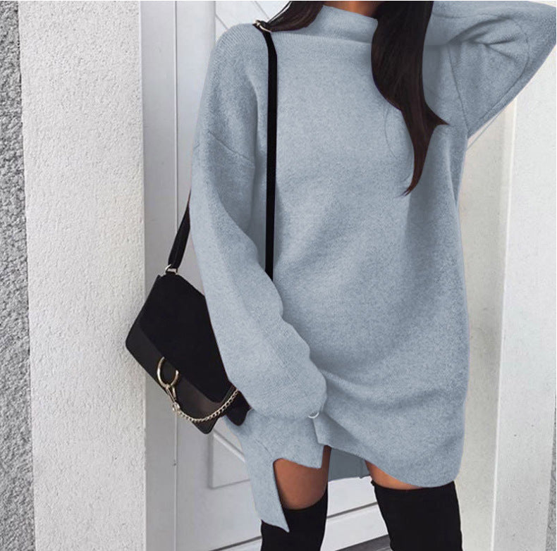 Damen nan Oversize Strickkleid mit Stehkragen, überschnittenen Schultern und seitlichem Oberschenkelschlitz Echo Archiv