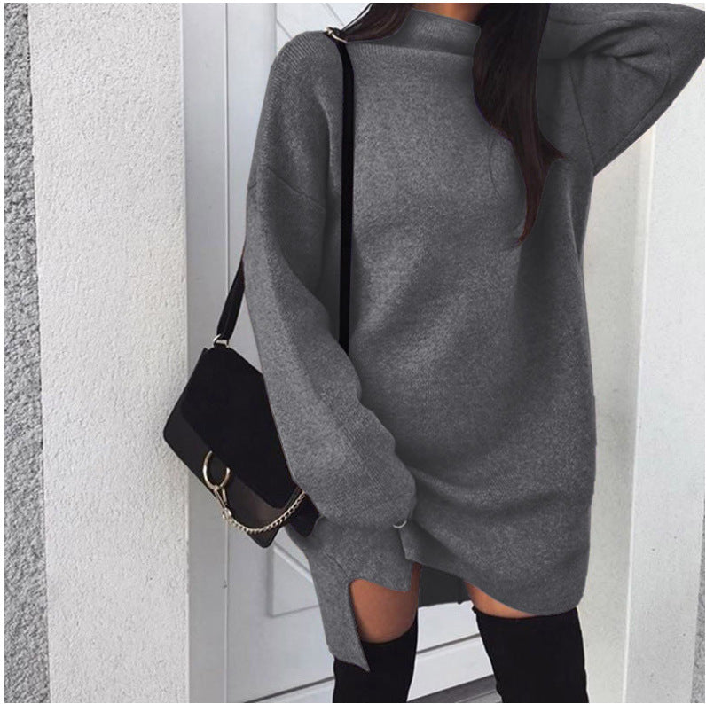 Damen nan Oversize Strickkleid mit Stehkragen, überschnittenen Schultern und seitlichem Oberschenkelschlitz Echo Archiv