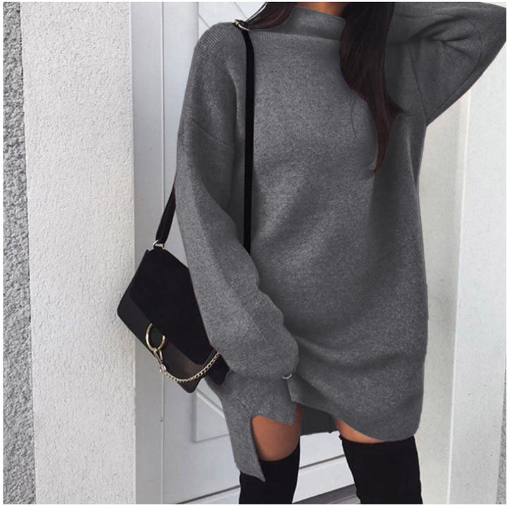 Damen nan Oversize Strickkleid mit Stehkragen, überschnittenen Schultern und seitlichem Oberschenkelschlitz Echo Archiv