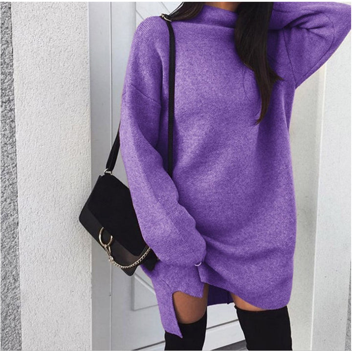 Damen nan Oversize Strickkleid mit Stehkragen, überschnittenen Schultern und seitlichem Oberschenkelschlitz Echo Archiv