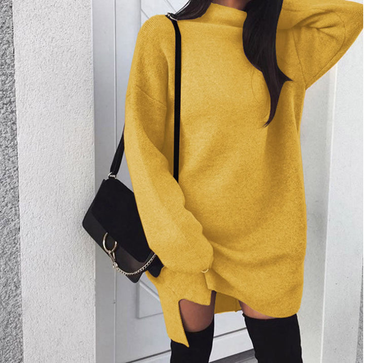Damen nan Oversize Strickkleid mit Stehkragen, überschnittenen Schultern und seitlichem Oberschenkelschlitz Echo Archiv