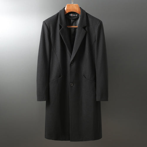 Herren Eleganter langer Wollmix-Mantel mit Schalkragen und geradem Schnitt Echoarchiv