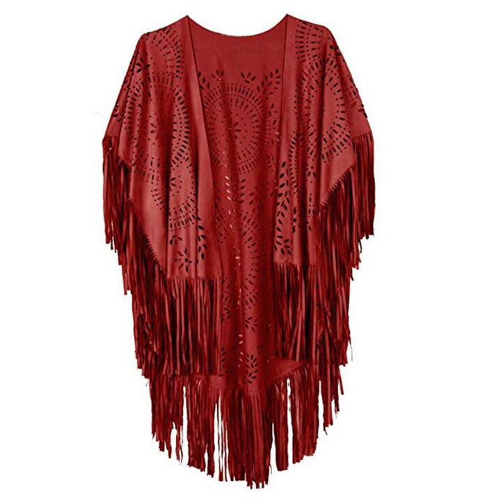Damen Fransen-Poncho aus Wildlederimitat mit lasergeschnittenem Mandala-Design Echoarchiv
