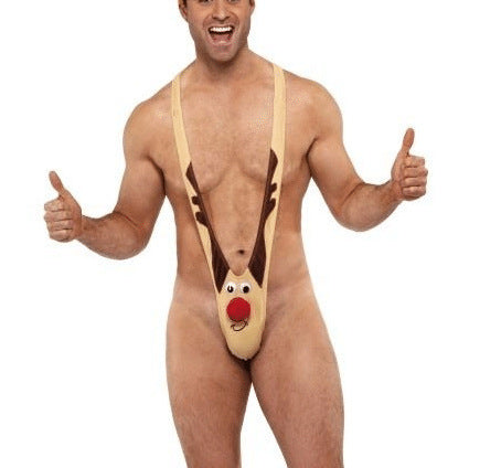 Herren  frecher Rentier Mankini Badeanzug Kostüm mit elastischem Stretch-Slip Echo Archiv