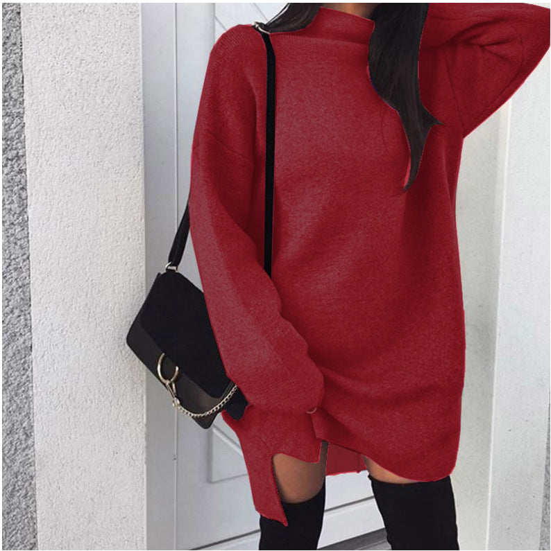 Damen nan Oversize Strickkleid mit Stehkragen, überschnittenen Schultern und seitlichem Oberschenkelschlitz Echo Archiv