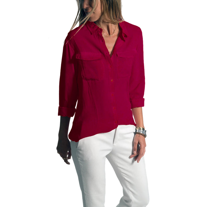 Damen Leichtes Hemd Bluse mit Brusttaschen und Lockerer Passform Echoarchiv