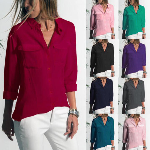 Damen Leichtes Hemd Bluse mit Brusttaschen und Lockerer Passform Echoarchiv