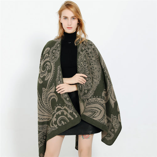 Damen Oversize-Ruana im Paisley-Jacquard mit offener Kimono-Silhouette Echo Archiv