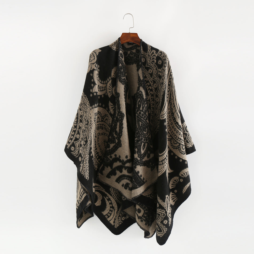 Damen Oversize-Ruana im Paisley-Jacquard mit offener Kimono-Silhouette Echo Archiv