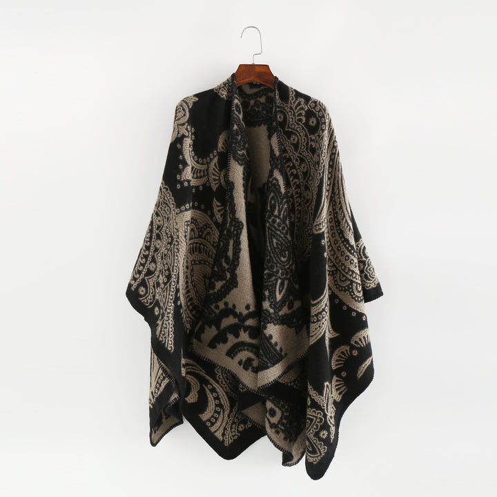 Damen Oversize-Ruana im Paisley-Jacquard mit offener Kimono-Silhouette Echo Archiv