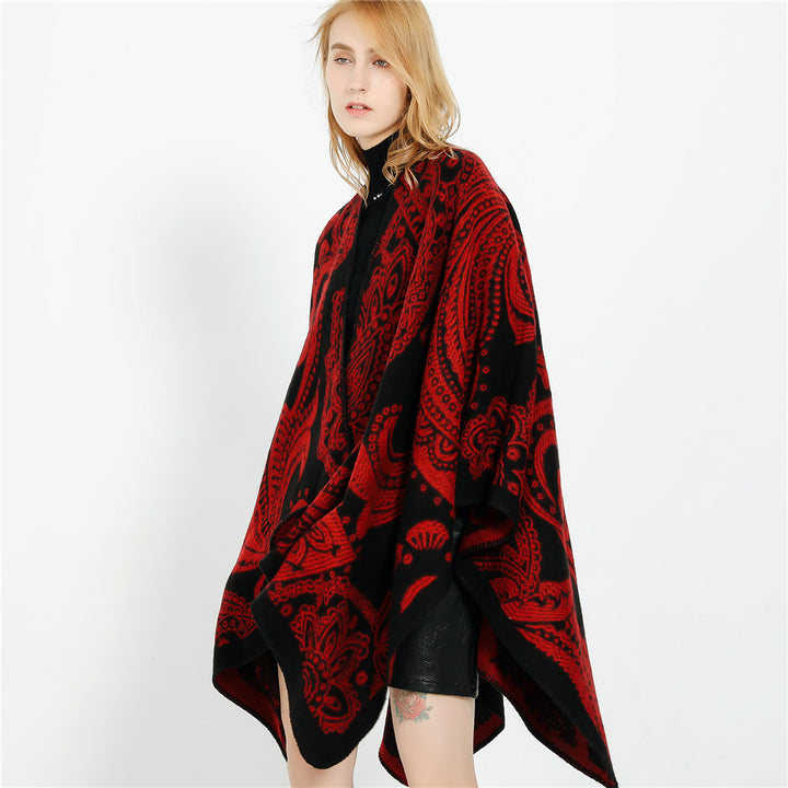 Damen Oversize-Ruana im Paisley-Jacquard mit offener Kimono-Silhouette Echo Archiv