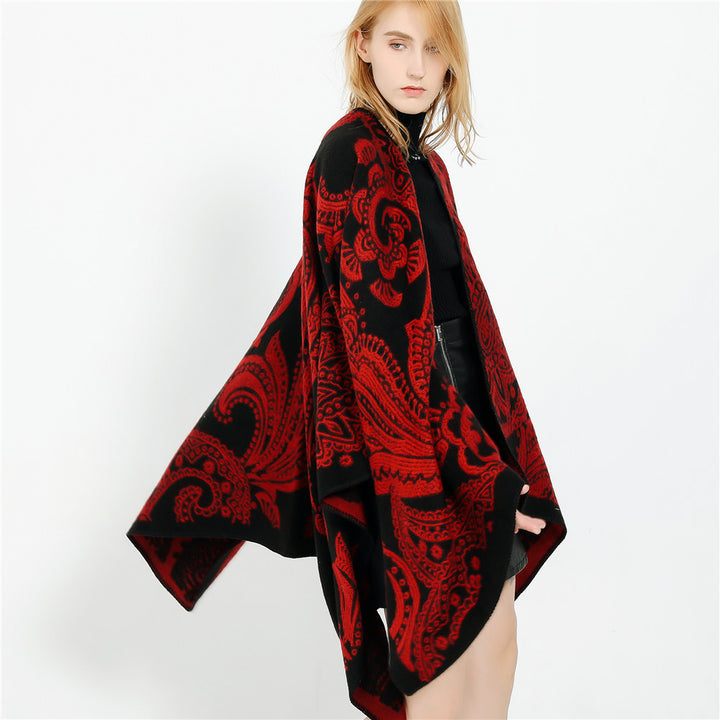 Damen Oversize-Ruana im Paisley-Jacquard mit offener Kimono-Silhouette Echo Archiv
