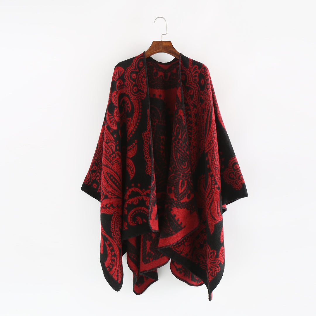 Damen Oversize-Ruana im Paisley-Jacquard mit offener Kimono-Silhouette Echo Archiv