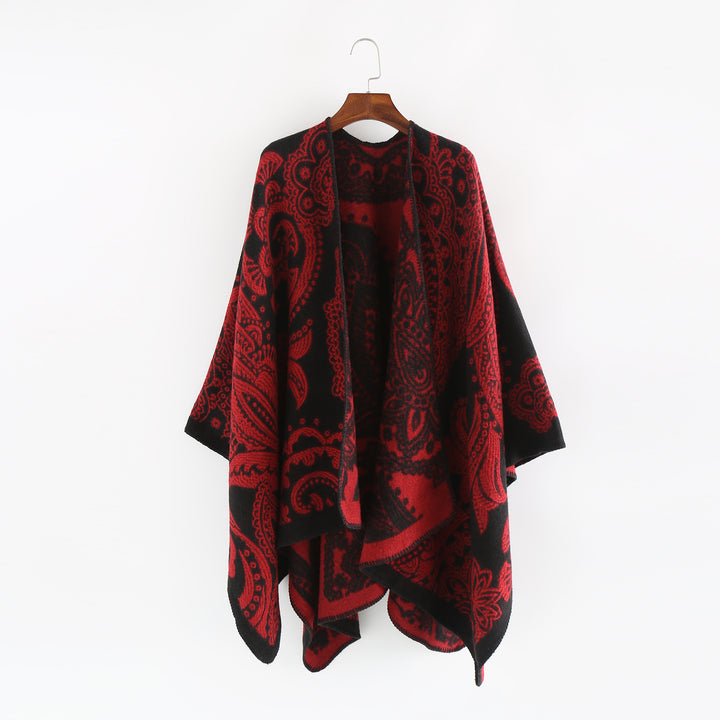 Damen Oversize-Ruana im Paisley-Jacquard mit offener Kimono-Silhouette Echo Archiv