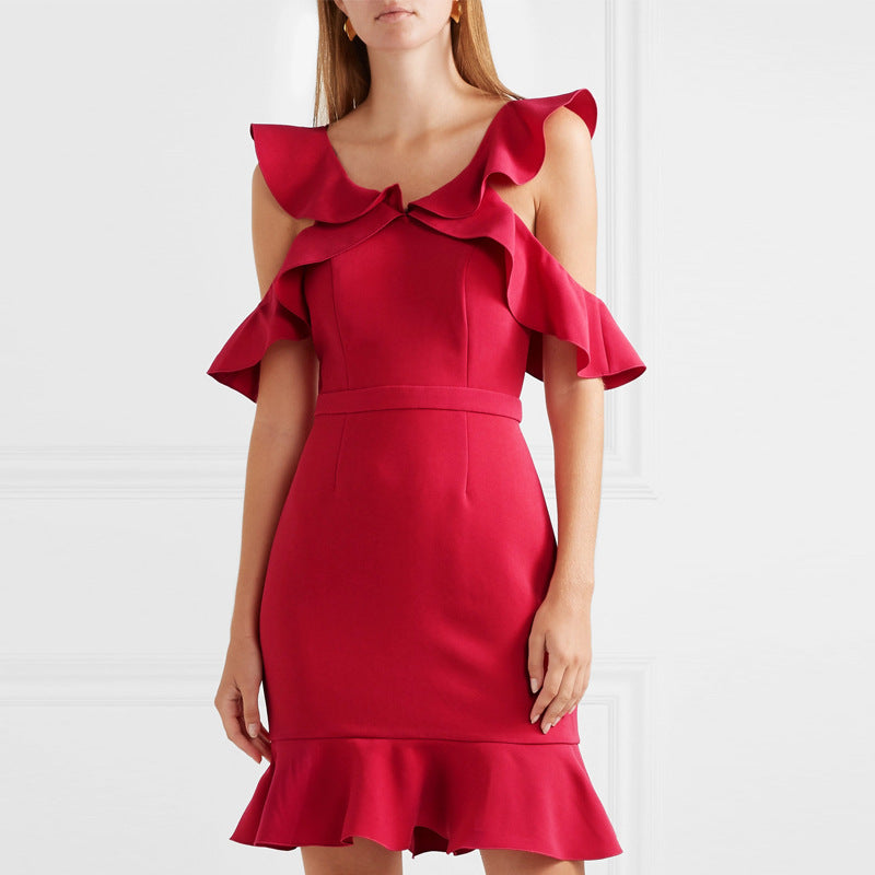 Damen Raffiniertes Kleid mit schwingenden Rüschen Echo Archiv