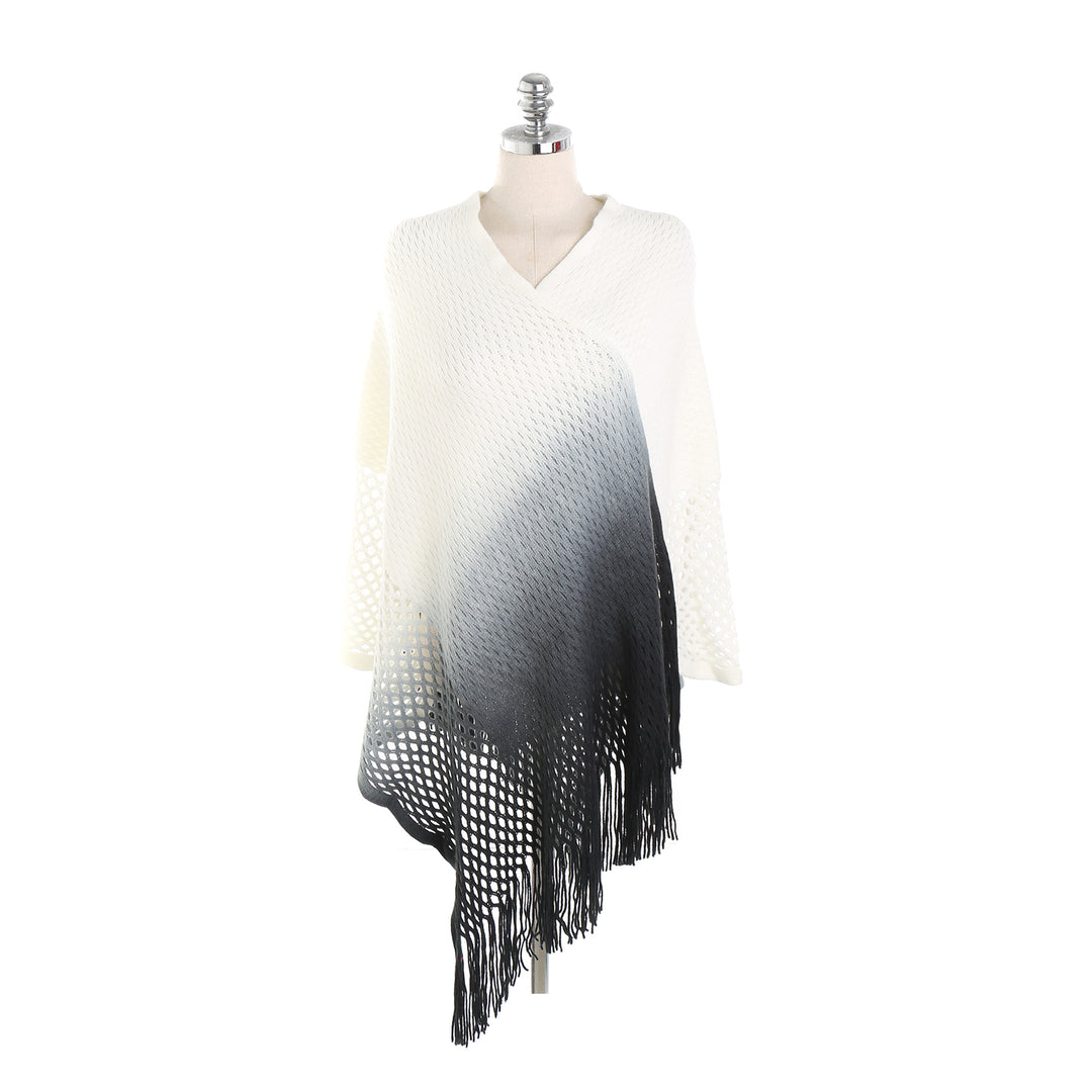 Damen Oversize-Strickruana mit Farbverlauf, Lochspitzen und Fransen Echo Archiv