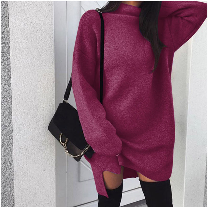 Damen nan Oversize Strickkleid mit Stehkragen, überschnittenen Schultern und seitlichem Oberschenkelschlitz Echo Archiv