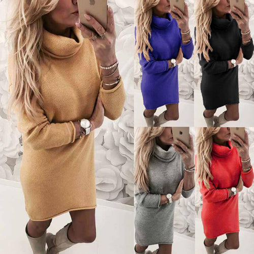 Damen Gemütliches Rollkragen Mini Kleid aus Feinstrick mit Geradem Schnitt – Élara