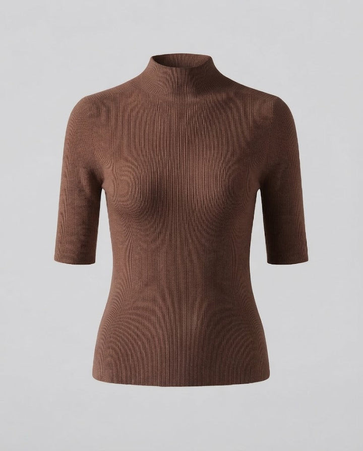 Damen Halbarm Feinstrickpullover mit kurzem Stehkragen und figurbetonter Passform Echoarchiv