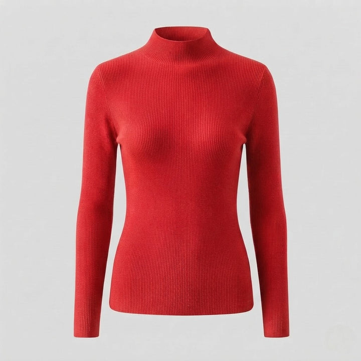 Damen Eleganter Slim-Fit Rollkragenpullover aus flauschigem Angora-Mix mit feiner Rippstruktur Echoarchiv