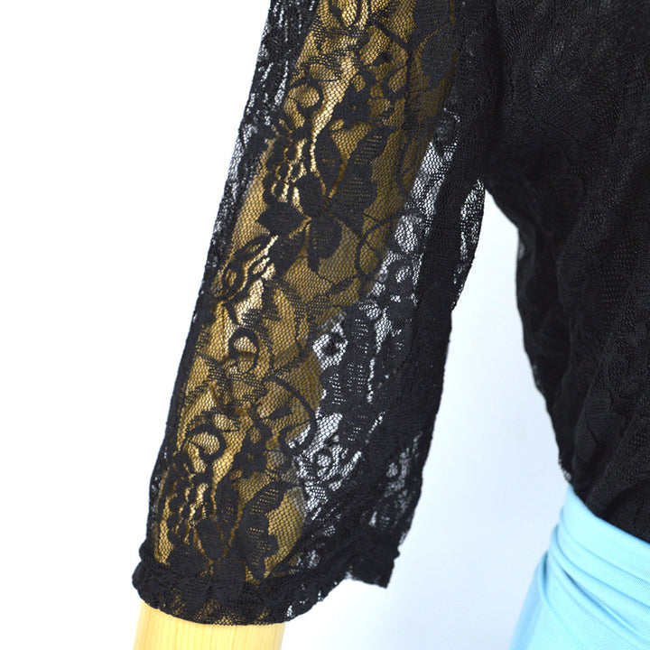 Damen Zweiteiliges Abendkleid mit Spitzen-Corsage, V-Ausschnitt & Maxirock mit hohem Beinschlitz Echoarchiv