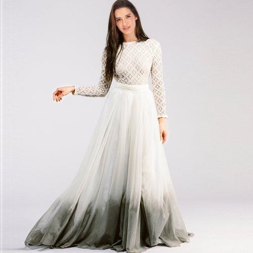 Damen Langärmeliges Spitzenabendkleid mit Tüll-Ombré-Rock Echoarchiv