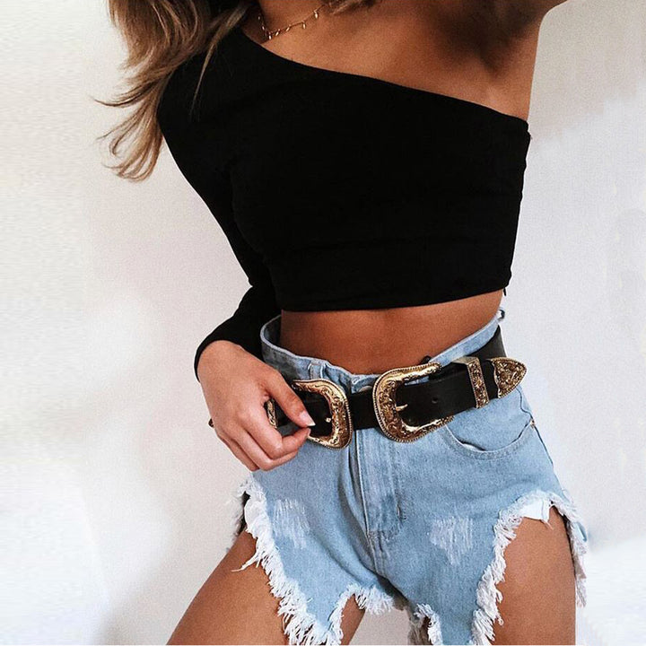 Damen Schulterfreies Crop-Top Echo Archiv