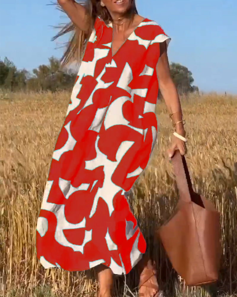 Echoarchiv | Amara Maxikleid mit Print und V-Ausschnitt