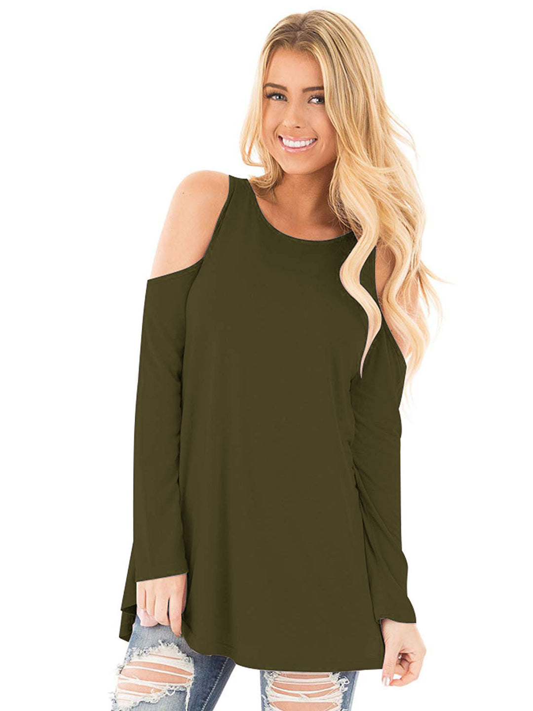 Damen Langarm-Tunika mit Cut-Out-Schultern und weiter Passform Echoarchiv