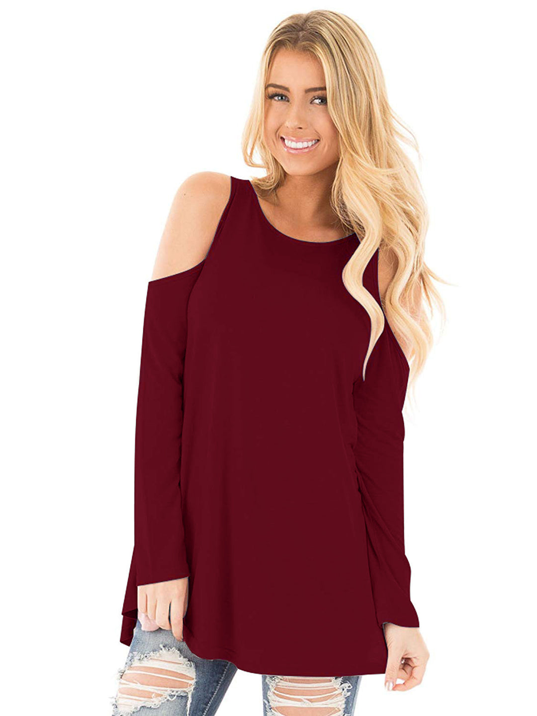 Damen Langarm-Tunika mit Cut-Out-Schultern und weiter Passform Echoarchiv