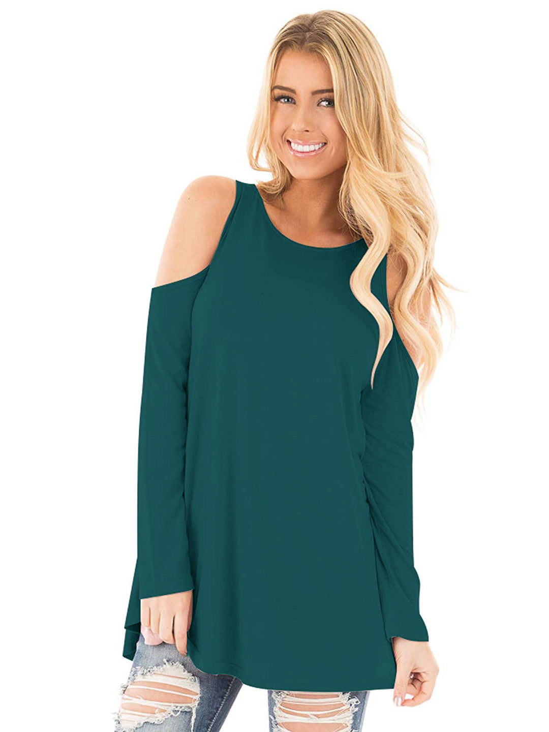 Damen Langarm-Tunika mit Cut-Out-Schultern und weiter Passform Echoarchiv