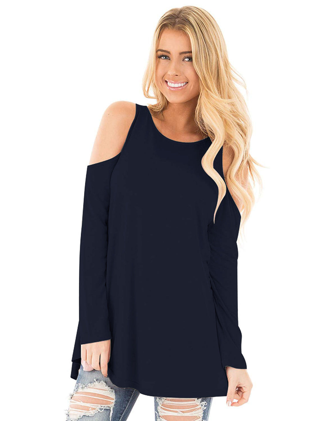 Damen Langarm-Tunika mit Cut-Out-Schultern und weiter Passform Echoarchiv
