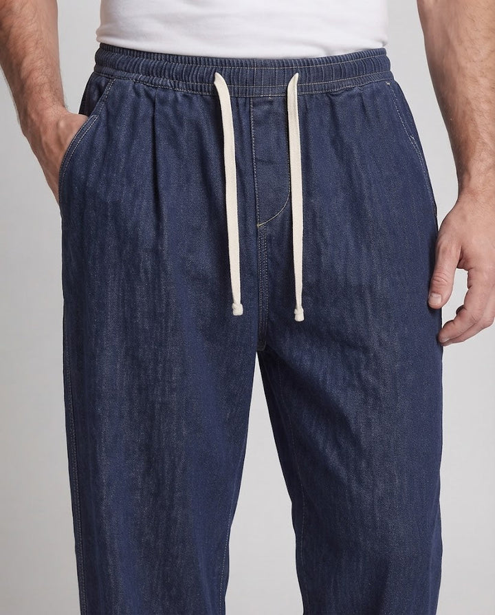 Herren Extraweite Baggy-Denim-Palazzo-Hose mit Elastikbund und Tunnelzug Echo Archiv