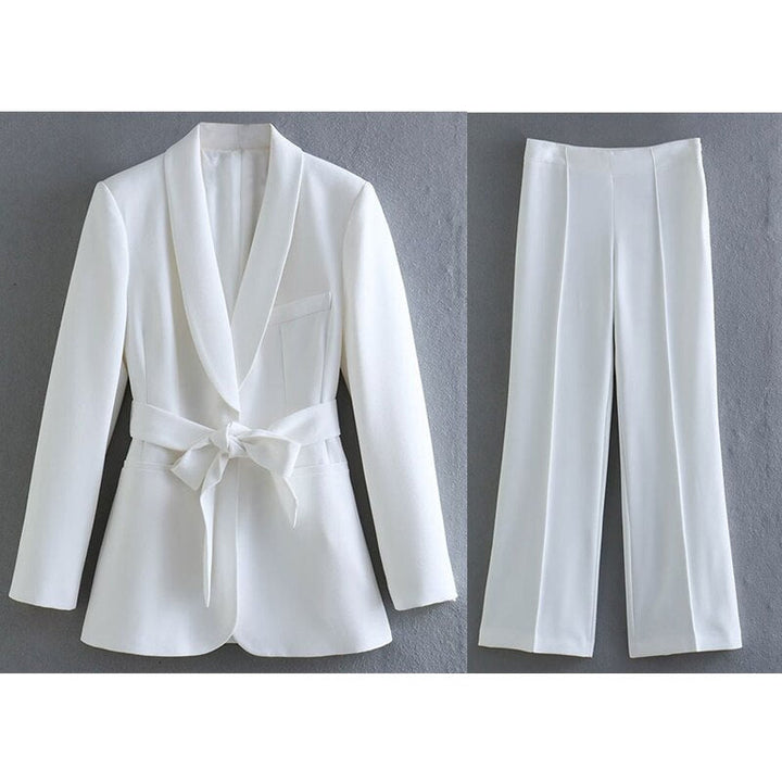 Echoarchiv | 2-Teiliger Damenanzug Eleganter Blazer mit Gürtel und Passender Hose