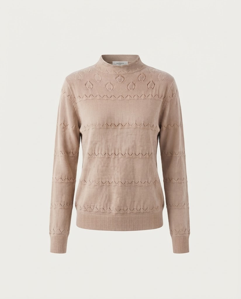 Damen Feinstrick-Pullover mit dezentem Ajourstreifen und kurzem Stehkragen Echoarchiv