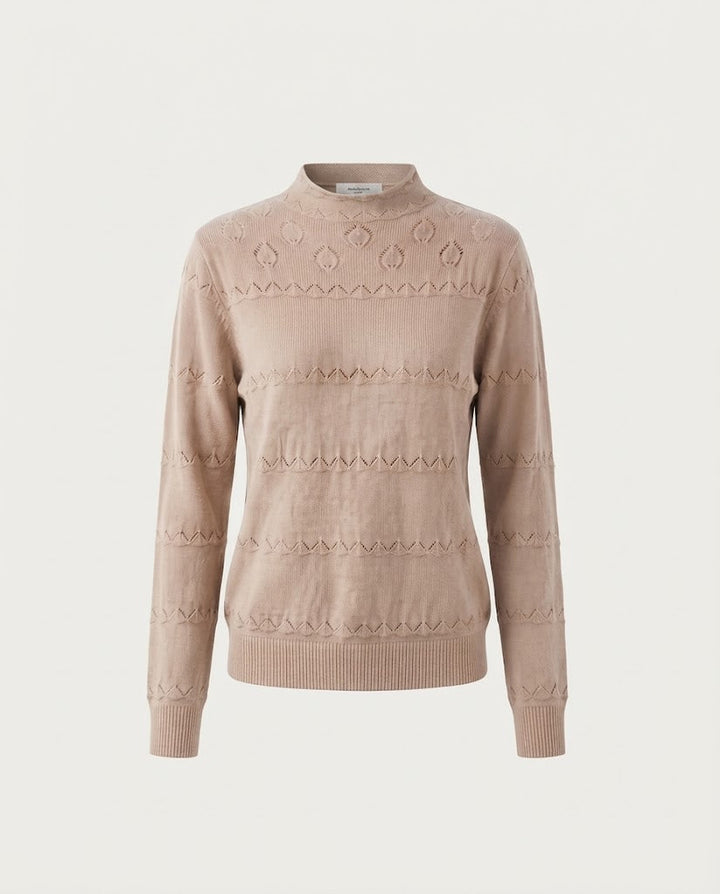Damen Feinstrick-Pullover mit dezentem Ajourstreifen und kurzem Stehkragen Echoarchiv