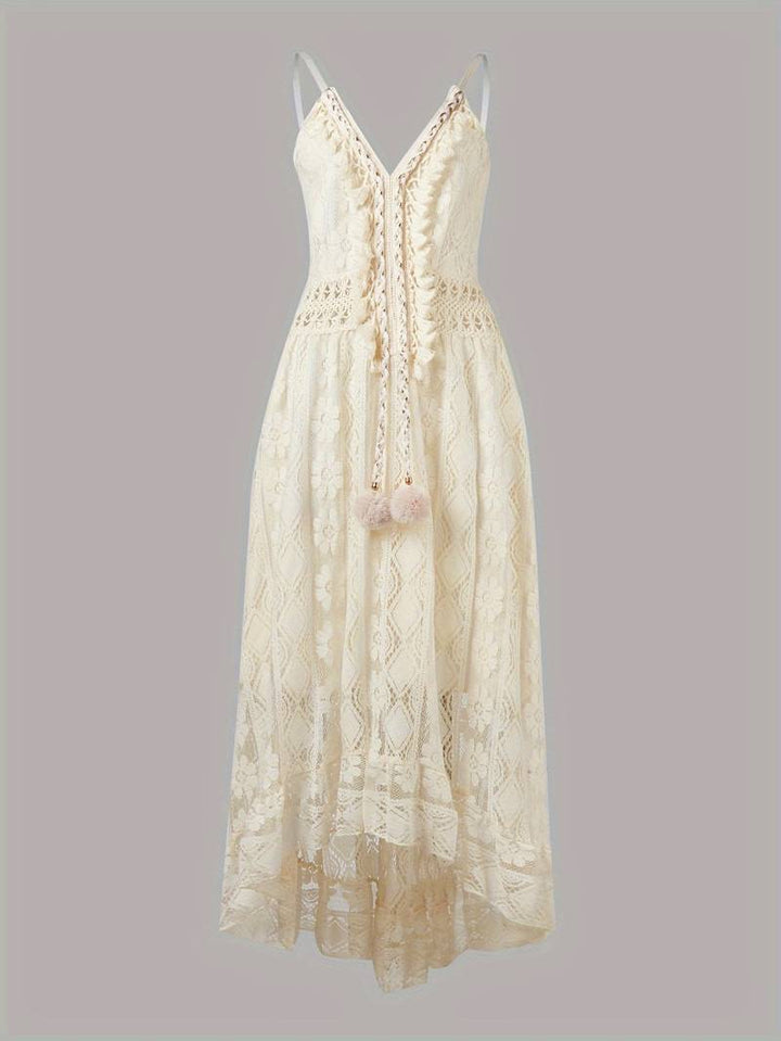 Echoarchiv – boho-maxi-sommerkleid mit spaghettiträgern und v-ausschnitt