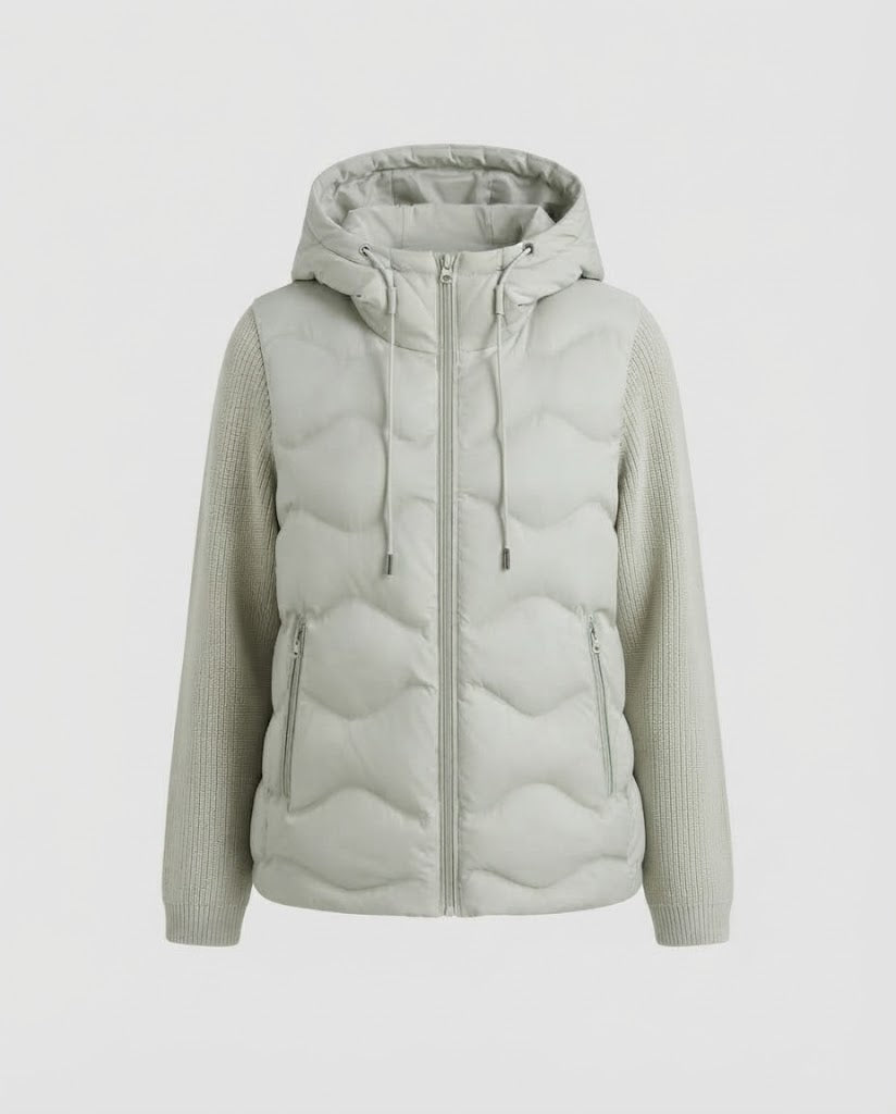 Damen Hybrid-Steppjacke mit Kapuze, gesteppter Thermofront & Strickärmeln Echo Archiv
