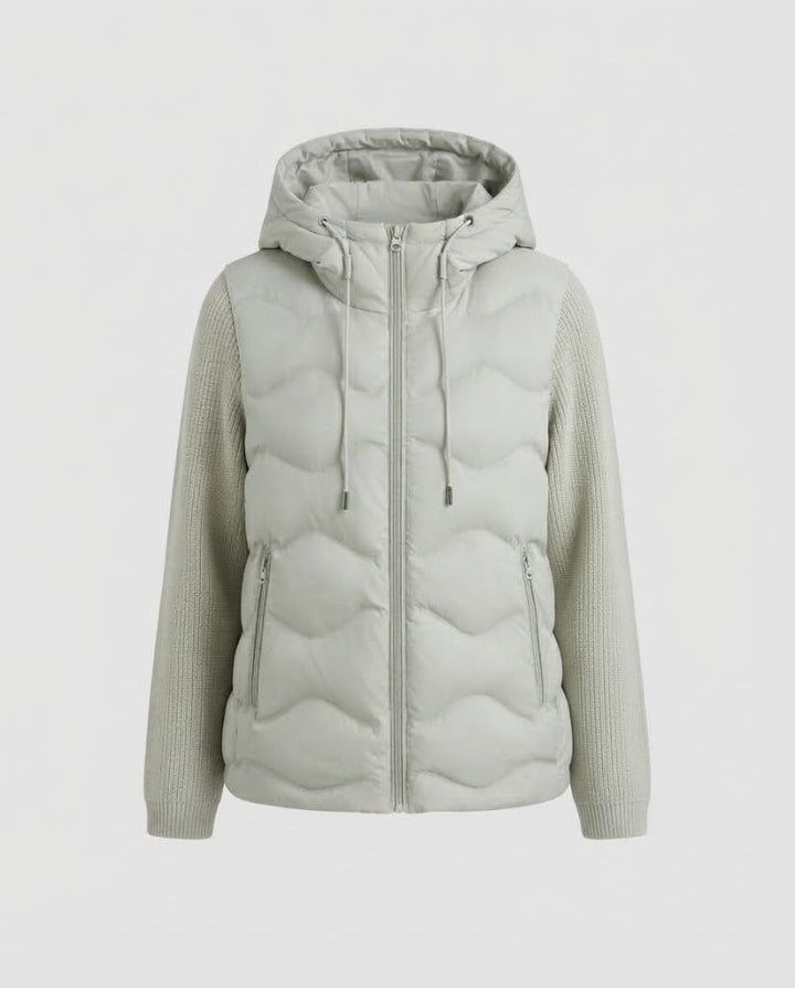 Damen Hybrid-Steppjacke mit Kapuze, gesteppter Thermofront & Strickärmeln Echo Archiv