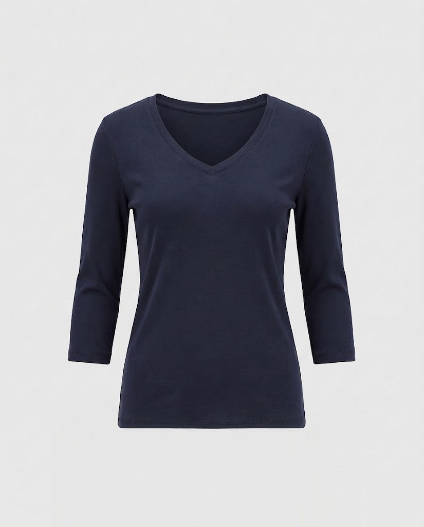 Damen Figurnahes V-Ausschnitt Feinstrick-Longsleeve mit dreiviertelärmeln Echo Archiv