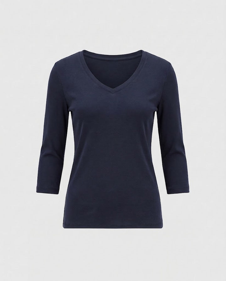 Damen Figurnahes V-Ausschnitt Feinstrick-Longsleeve mit dreiviertelärmeln Echo Archiv