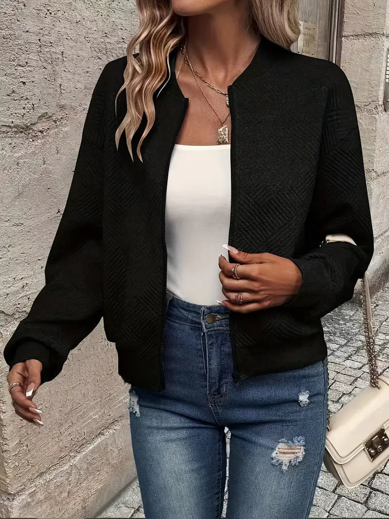 Echoarchiv | Cardigan - Damen Herbst Zip-Up Texturierter Cardigan mit Rippbund